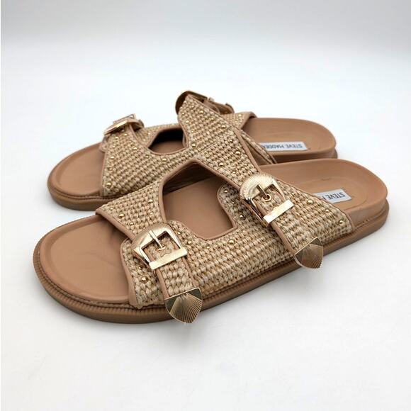 Steve Madden Shoes - Steve Madden Connely Buckle Slide Sandals Womens Raffia Sz US11 EU41.5